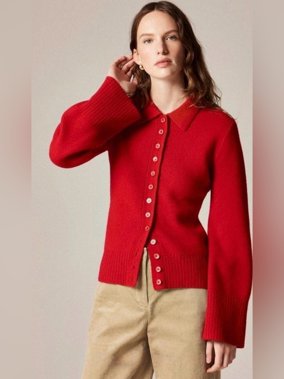 J. Crew Bright Red Lambswool Cardigan